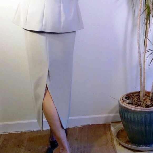 Neutral Cream Midi Skirt & Blazer Business To Evening Suit Vintage Suit Sz 8 - Picture 3 of 12